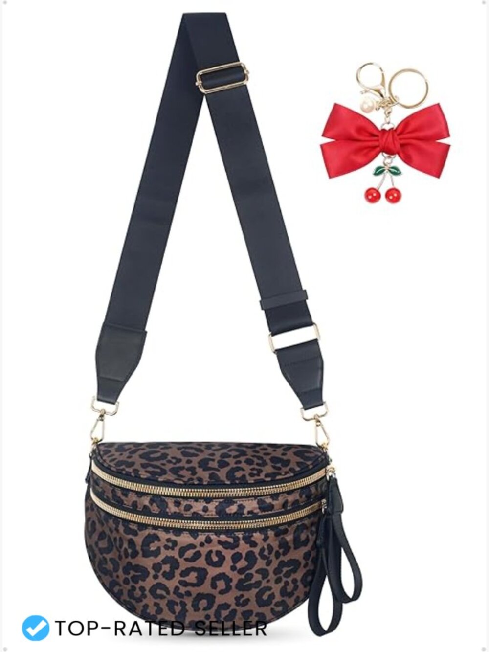 Leopard Crossbody Bum Bag Spacious Nylon Fanny Pack Hands-Free Belt Wallet